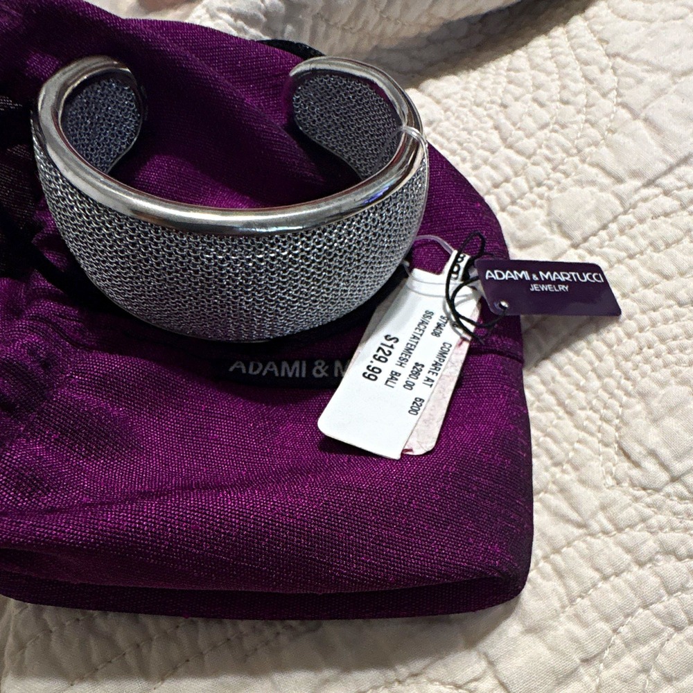 Adami & Martucci Sterling Silver Wide Metal Mesh Bracelet Cuff Style Bag